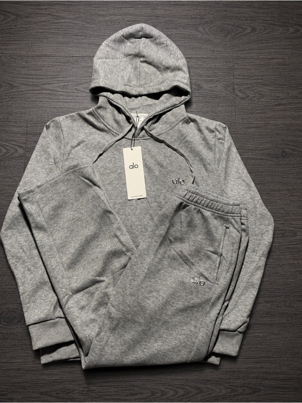 ALO YOGA Heather Gray Hoodie & Wide Leg Sweatpants Set NWT Women’s Medium